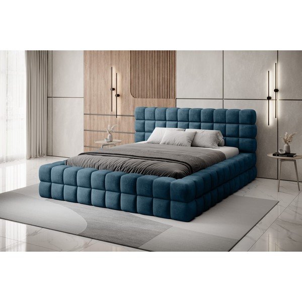 Kék kárpitozott ágyneműtartós franciaágy ágyráccsal 180x200 cm Dizzle – ELTAP-image-1