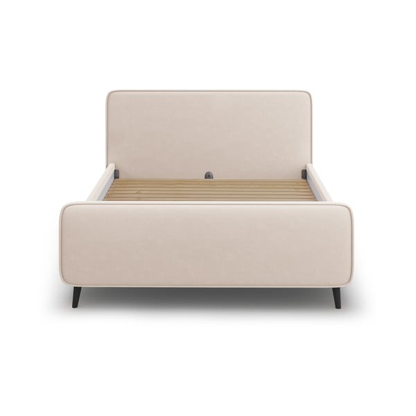 Bézs kárpitozott franciaágy ágyráccsal 160x200 cm Kaia - Micadoni Home-image-1