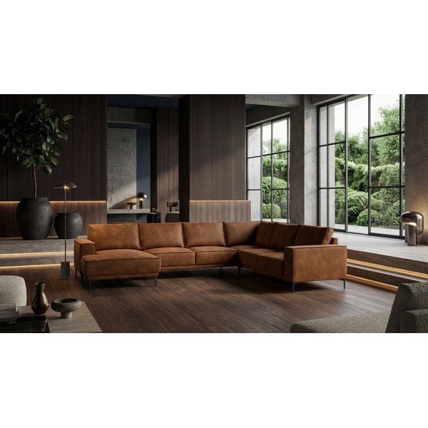 Konyakbarna bőrutánzat sarokkanapé (bal oldali-"U" alakú) Copenhagen – Scandic-image-1