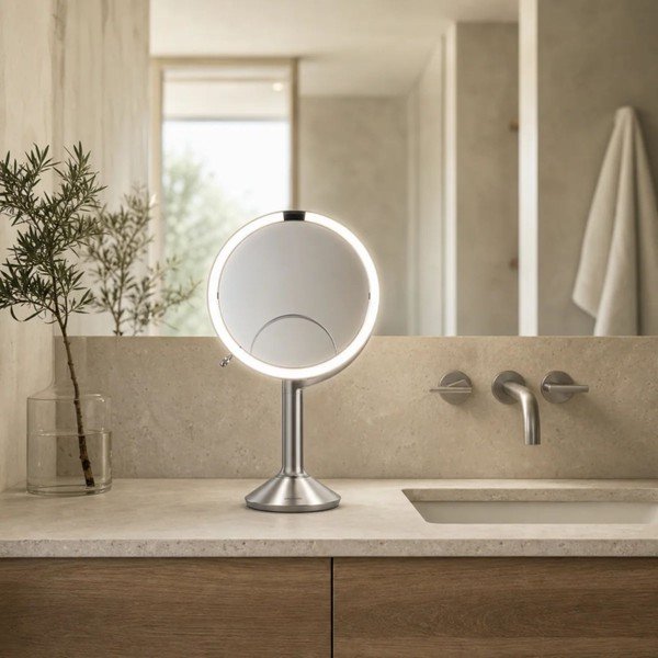 Kozmetikai tükör világítással-nagyítós (ötszörös nagyítás-tízszeres nagyítás) ø 20 cm Trio – simplehuman-image-1