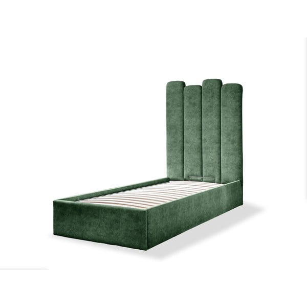 Zöld kárpitozott egyszemélyes ágy tárolóhellyel, ágyráccsal 90x200 cm Dreamy Aurora – Miuform