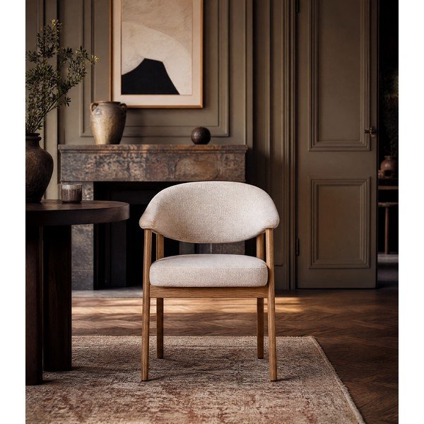 Krémszínű tölgyfa karfás étkezőfotel szett 2 db-os Elk – Unique Furniture-image-3