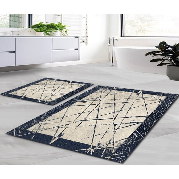 Kék-bézs fürdőszobai kilépő szett 2 db-os 60x100 cm Geometric – Mila Home-image-1