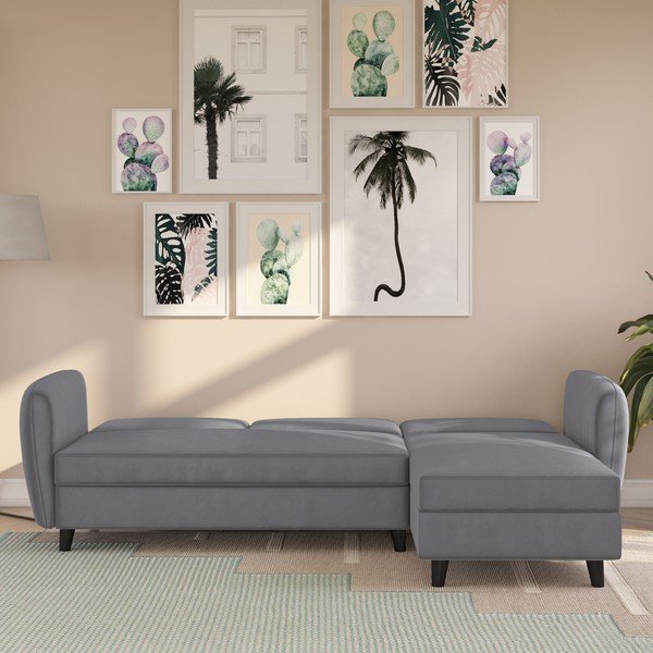 Szürke bársony kinyitható sarokkanapé Perry – Støraa-image-2