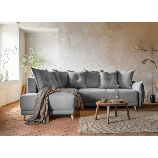 Szürke kordbársony kinyitható sarokkanapé (bal oldali) Lazy Lukka – Miuform-image-4