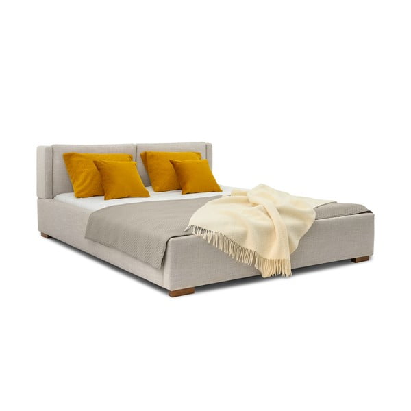 Világosszürke kárpitozott franciaágy ágyráccsal 140x200 cm Dreamer – Scandic-image-2