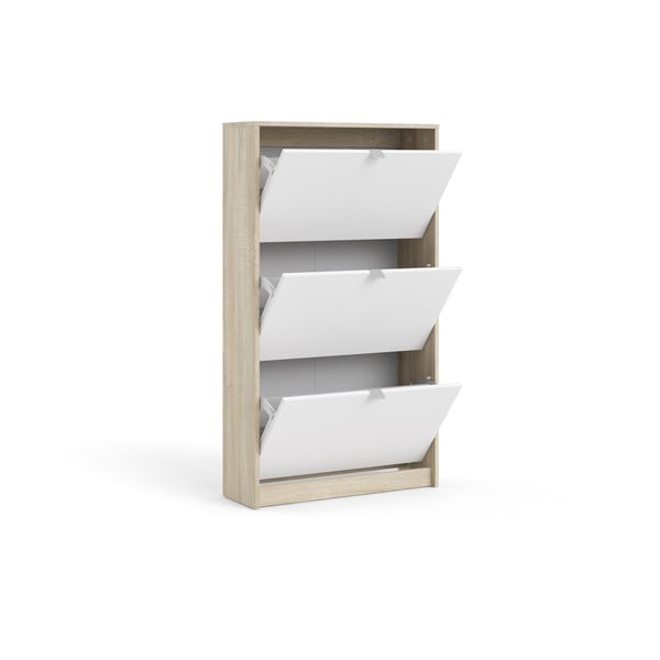 Fehér-natúr színű billenő ajtós cipőtartó tölgyfa dekorral Shoes – Tvilum-image-4