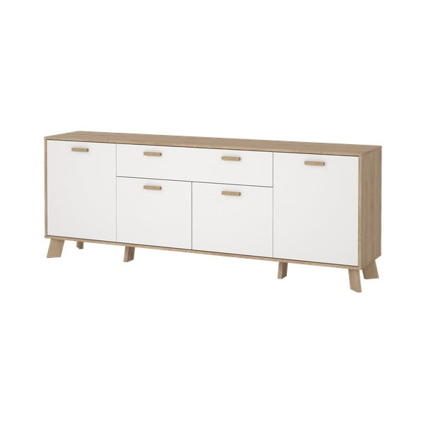 Fehér-natúr színű komód tölgyfa dekorral 196x73x39 cm Ikast – Tvilum-image-2