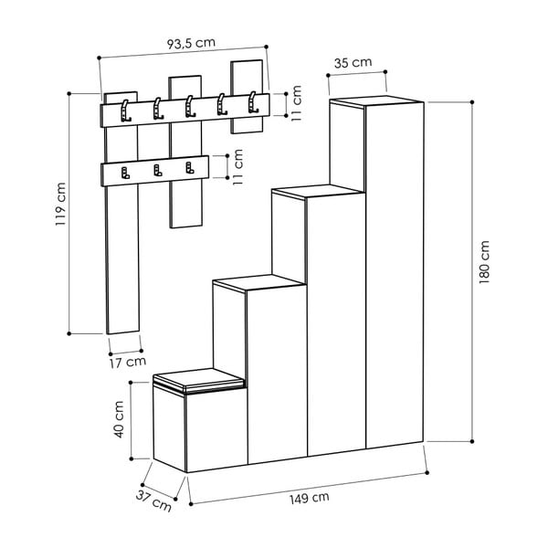 Up fehér előszobaszekrény és fali akasztó szett - Homitis-image-2