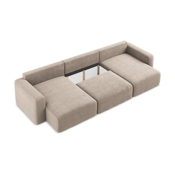 Bézs zsenília kinyitható-tárolóhelyes (U alakú) sarokkanapé Kona – Makamii-image-4