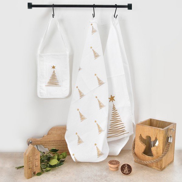 Pamut konyharuha és táska szett karácsonyi mintával 50x70 cm – Orion-image-1