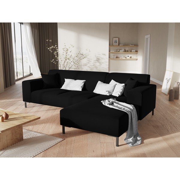 Siena fekete bársony sarokkanapé, jobb oldali - Cosmopolitan Design-image-1
