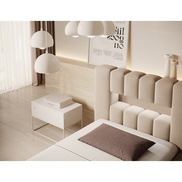 Világosbarna kárpitozott ágyneműtartós egyszemélyes ágy ágyráccsal 90x200 cm Lamica – ELTAP-image-4