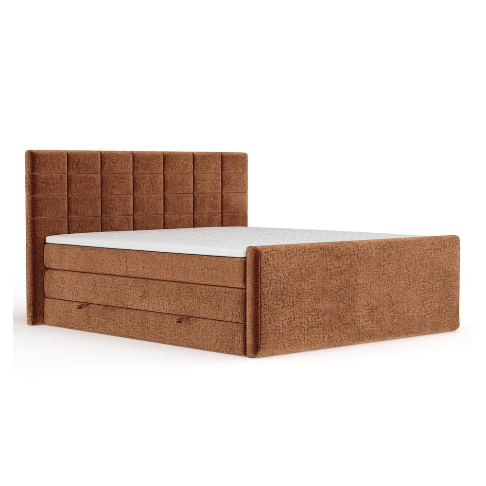 Narancssárga ágyneműtartós boxspring ágy 200x200 cm Ava Maison de Rêve