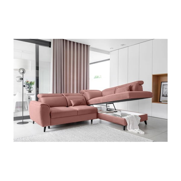 Rózsaszín bársony kinyitható-tárolóhelyes sarokkanapé (jobb oldali-L alakú) Noble – ELTAP-image-3
