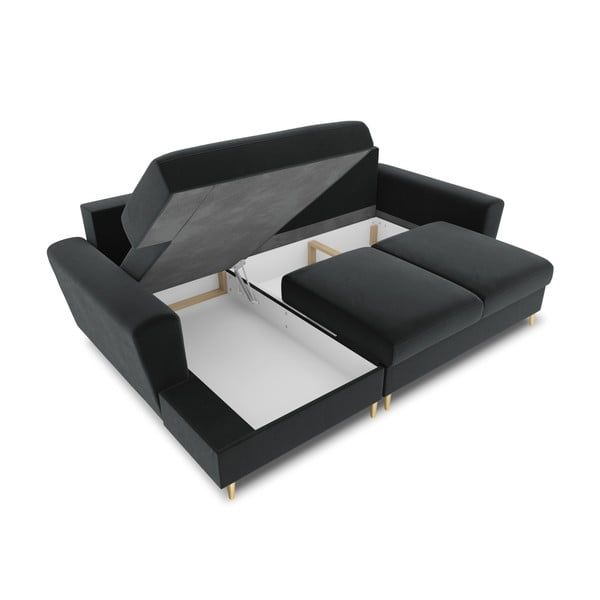 Sötétszürke bársony kinyitható tárolóhelyes sarokkanapé (bal oldali-heverő résszel) Kyoto – Cosmopolitan Design-image-3