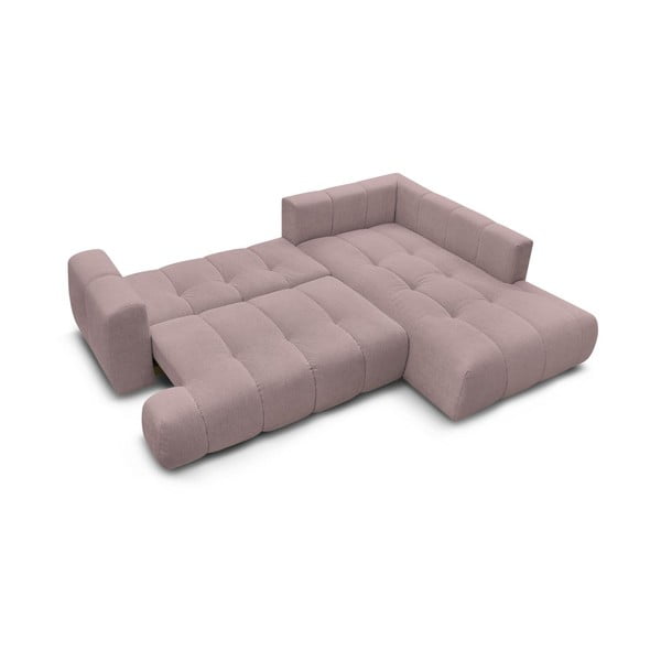 Rózsaszín kinyitható-tárolóhelyes sarokkanapé (jobb oldali-L alakú) Fuji – Bobochic Paris-image-4