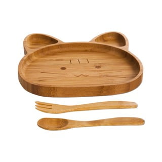 Medve formájú gyerektányér és evőeszköz bambuszból - Bambum