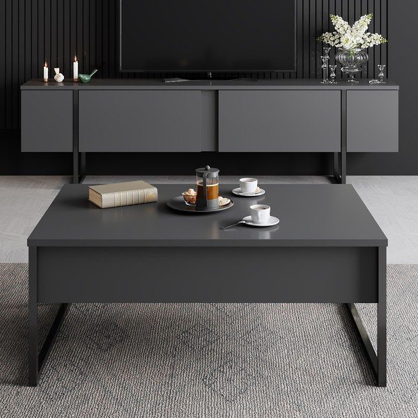 Antracitszürke TV-állvány 180x30 cm Luxe – Kalune Design-image-3