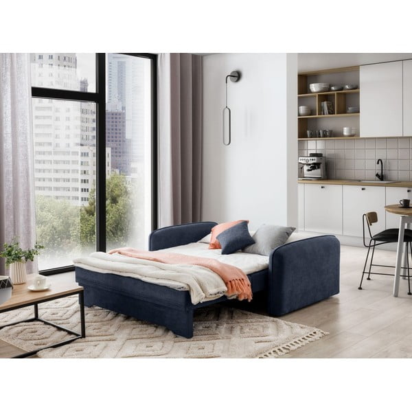 Sötétkék zsenília kinyitható-tárolóhelyes kanapé 155 cm Laine – ELTAP-image-4