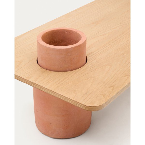 Natúr színű kerek dohányzóasztal kőrisfa dekorral 60x110 cm Olaria – Kave Home-image-3