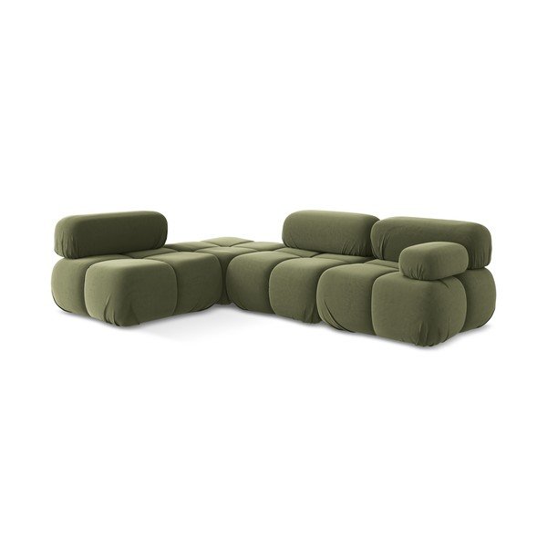Világoszöld bársony moduláris sarokkanapé (bal oldali) Lokua – Makamii-image-3