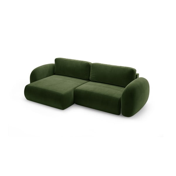 Zöld bársony kinyitható-tárolóhelyes sarokkanapé Tonale – Cosmopolitan Design-image-2