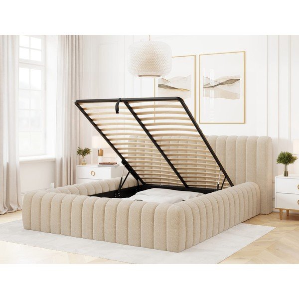 Bézs kárpitozott ágyneműtartós franciaágy ágyráccsal 140x200 cm Carilla – ELTAP-image-2