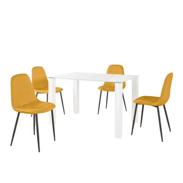 Dante étkezőasztal és 4 részes citromsárga szék szett, asztallap hossza 120 cm - Støraa