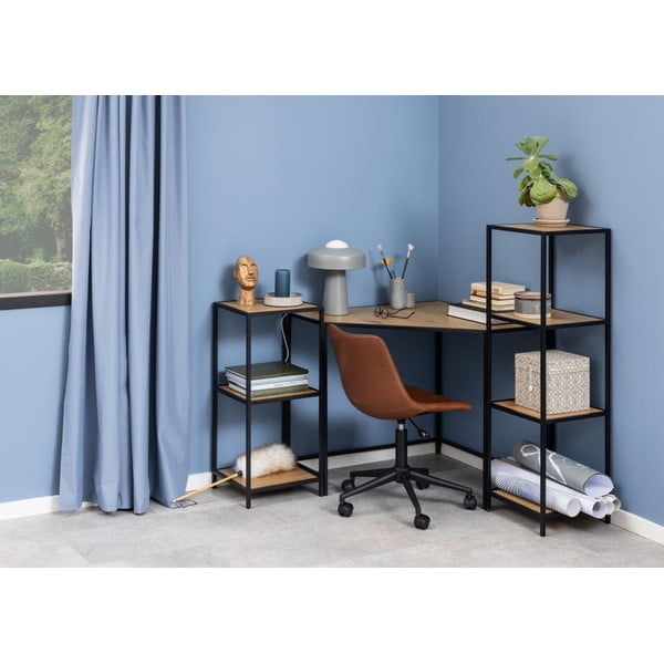 Fekete-natúr színű könyvespolc tölgyfa dekorral 37x120 cm Seaford – Actona-image-1