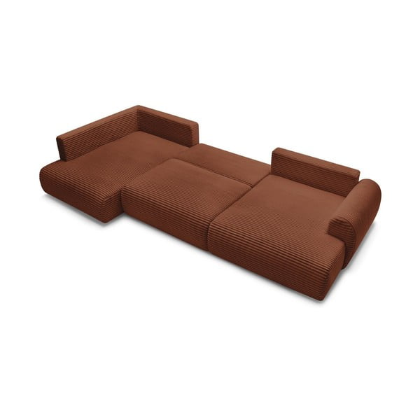 Téglavörös kordbársony kinyitható-tárolóhelyes sarokkanapé (bal oldali-U alakú) Lucien – Bobochic Paris-image-4