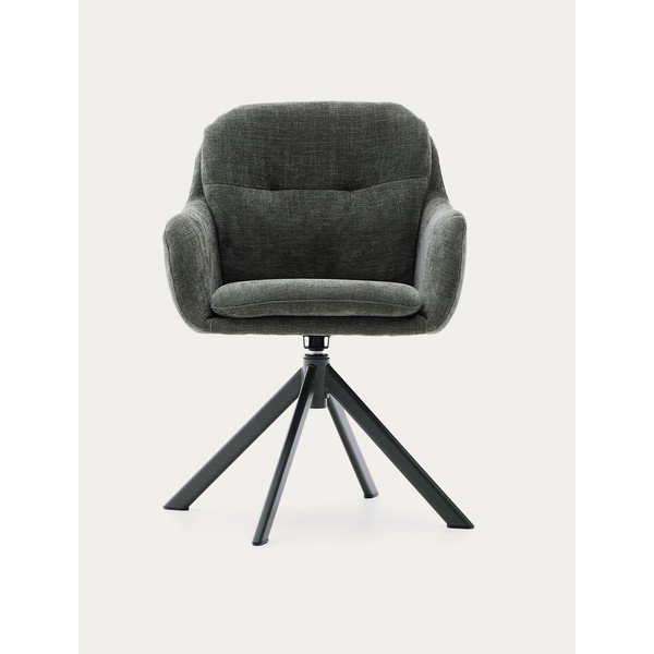 Sötétzöld kárpitozott karfás étkezőfotel Lexa – Kave Home-image-4