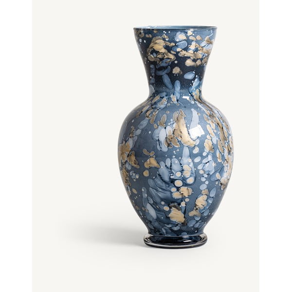 Kék kézzel festett üveg váza Aurora – Burkina