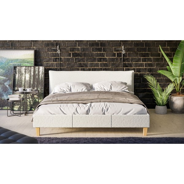 Krémszínű kárpitozott franciaágy ágyráccsal 160x200 cm Tina – Ropez-image-2