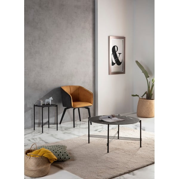 Fekete tárolóasztal márvány dekoros üveglappal, ø 47 cm - Marckeric-image-1