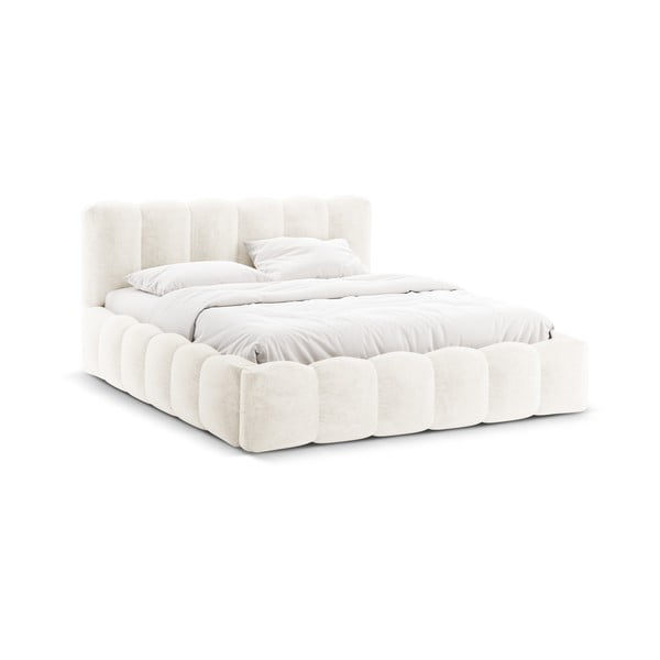 Krémszínű kárpitozott ágyneműtartós franciaágy ágyráccsal 160x200 cm Lupine – Micadoni Home-image-3