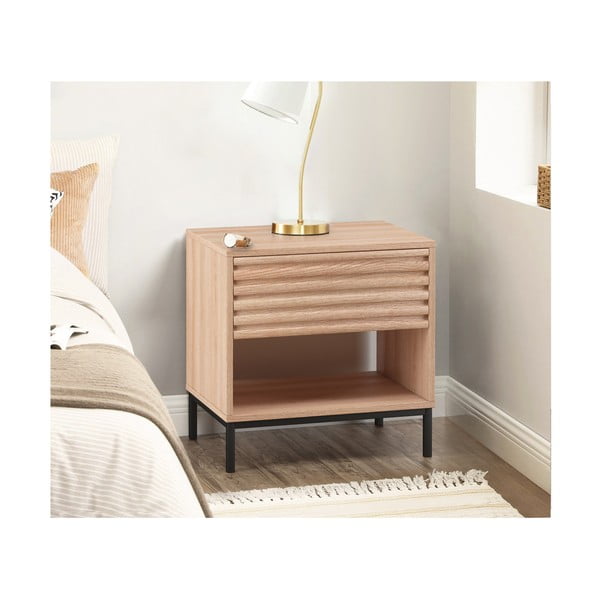 Natúr színű éjjeliszekrény tölgyfa dekoros asztallappal Celine – Støraa-image-1