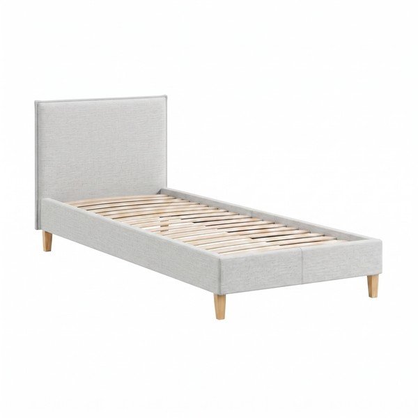 Világosszürke kárpitozott egyszemélyes ágy ágyráccsal 90x200 cm Tina – Ropez