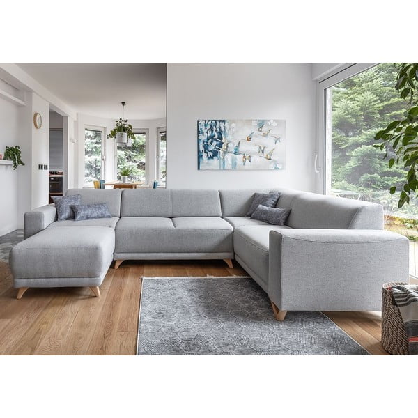 Világosszürke kinyitható-tárolóhelyes sarokkanapé (jobb oldali-U alakú) Classy Sophie – Miuform-image-1