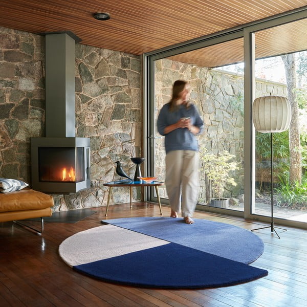 Kék kézi szövésű gyapjú kerek szőnyeg ø 150 cm Mia Segment – Flair Rugs-image-2