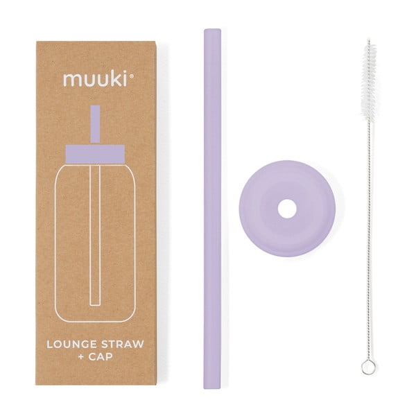 Szilikon szívószál tisztítókefével-fedéllel Pastel Lilac – Muuki