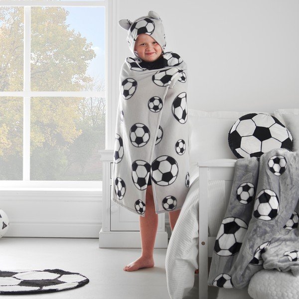 Világosszürke fleece kapucnis takaró 90x125 cm Football – Catherine Lansfield-image-1