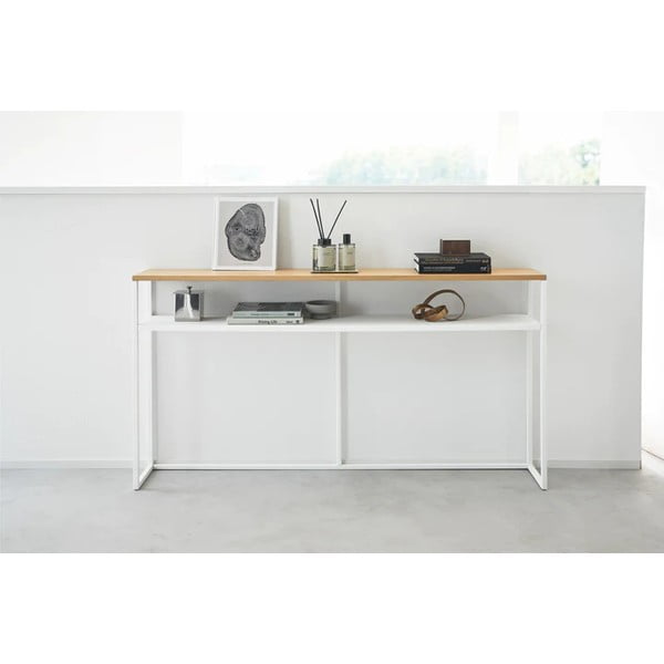 Fehér-világosbarna konzolasztal kőrisfa dekorral 20,5x126 cm Tower – YAMAZAKI-image-2