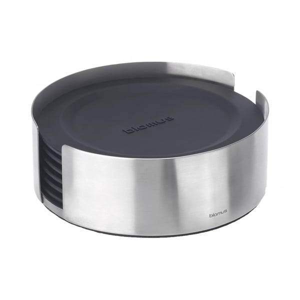 Fekete-ezüstszínű szilikon poháralátét szett állvánnyal 6 db-os Lareto – Blomus-image-1