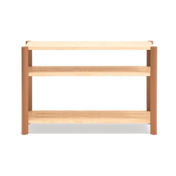 Téglavörös-világos natúr színű polcos állvány tölgyfa dekorral 126x84x43 cm Bona – Teulat