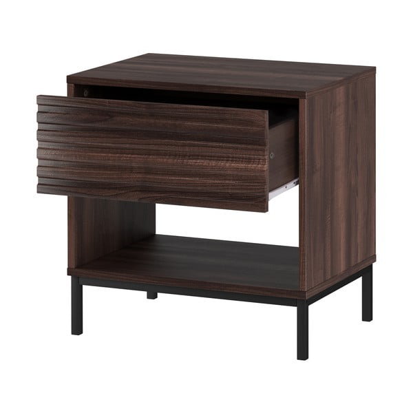 Sötétbarna éjjeliszekrény diófa dekoros asztallappal Celine – Støraa-image-3