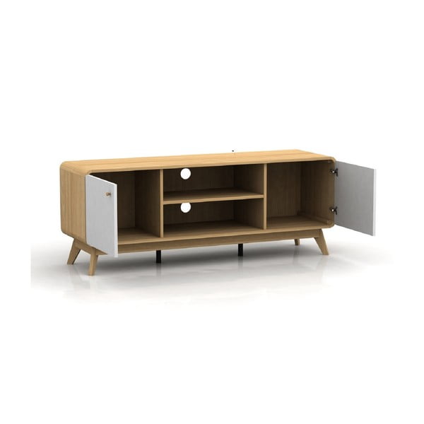 Fehér-natúr színű TV-állvány tölgyfa dekorral 140x53 cm Caitlin – Støraa-image-2