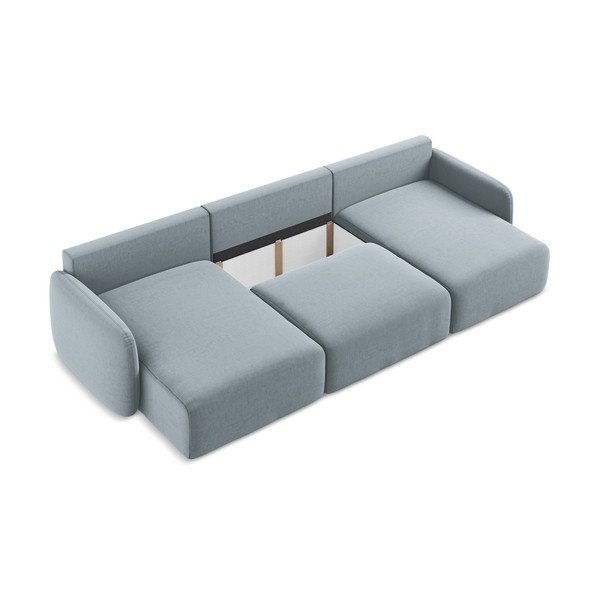 Kék bársony kinyitható-tárolóhelyes (U alakú) sarokkanapé Kalena – Makamii-image-4