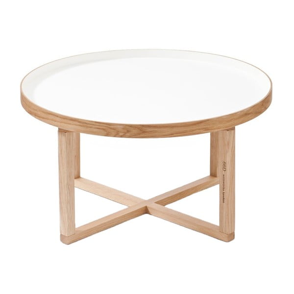 Round kerek tölgyfa asztal, fehér asztallappal, ⌀ 66 cm - Wireworks