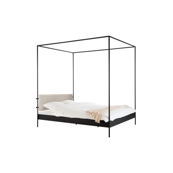 Fekete-bézs acél kárpitozott baldachinos franciaágy ágyráccsal 200x200 cm Eton – noo.ma